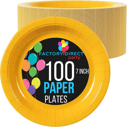 Unique Solid Round 7" Paper Plates - Neon Yellow, 20 count