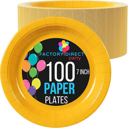 Unique Solid Round 7" Paper Plates - Neon Yellow, 20 count
