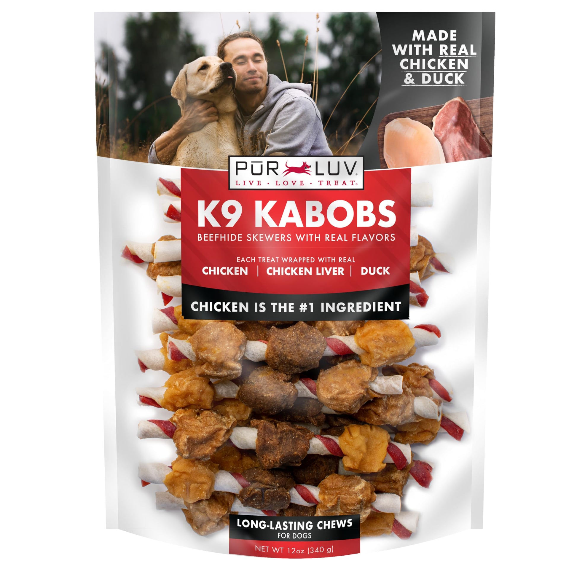 Paws Happy Life Rawhide Free Dog Chew Kabobs Wrapped with Real Chicken and Duck, 6 Count