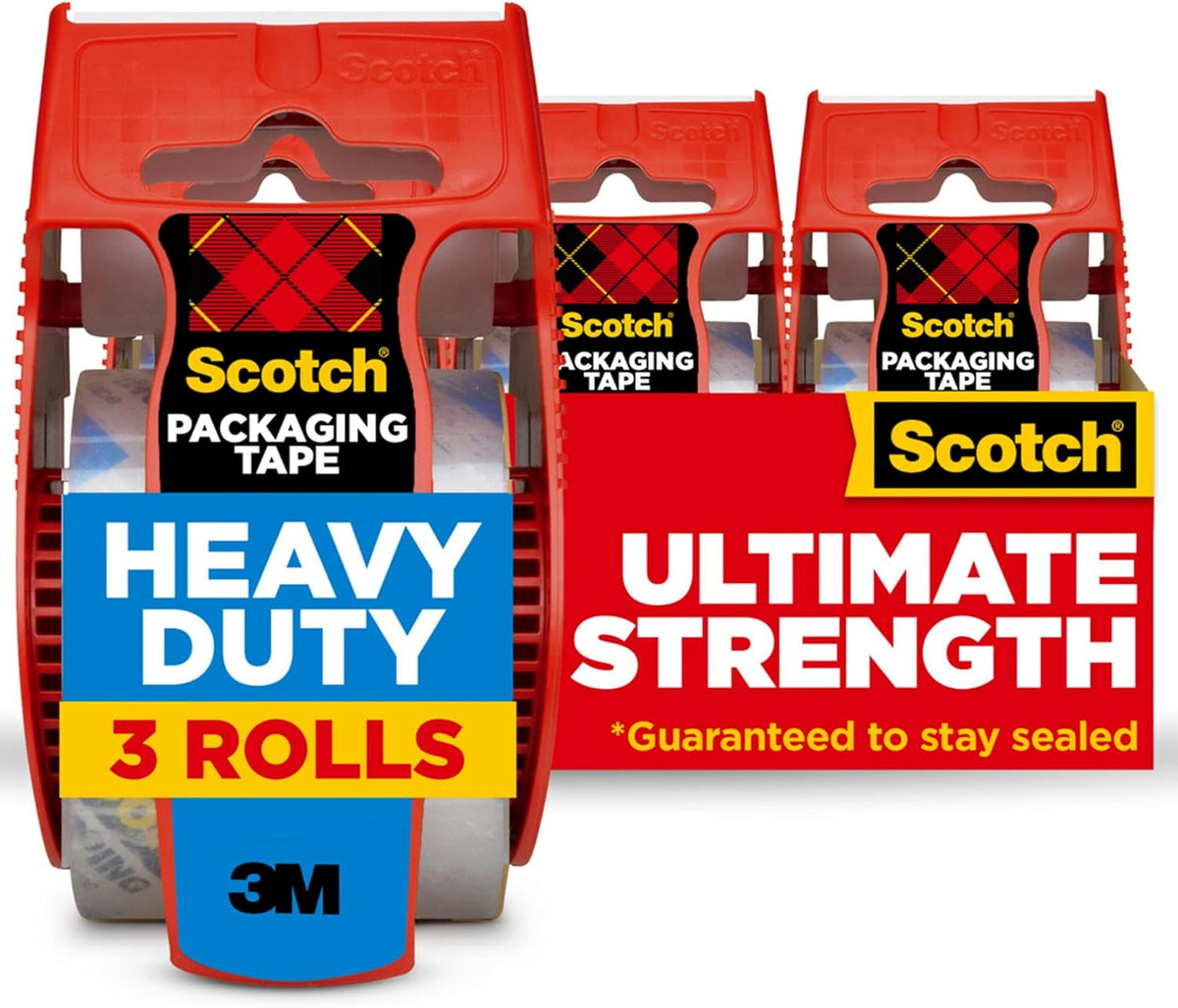 Scotch Heavy Duty Shipping Packing Tape with Dispenser, 2" x 54.6 yds