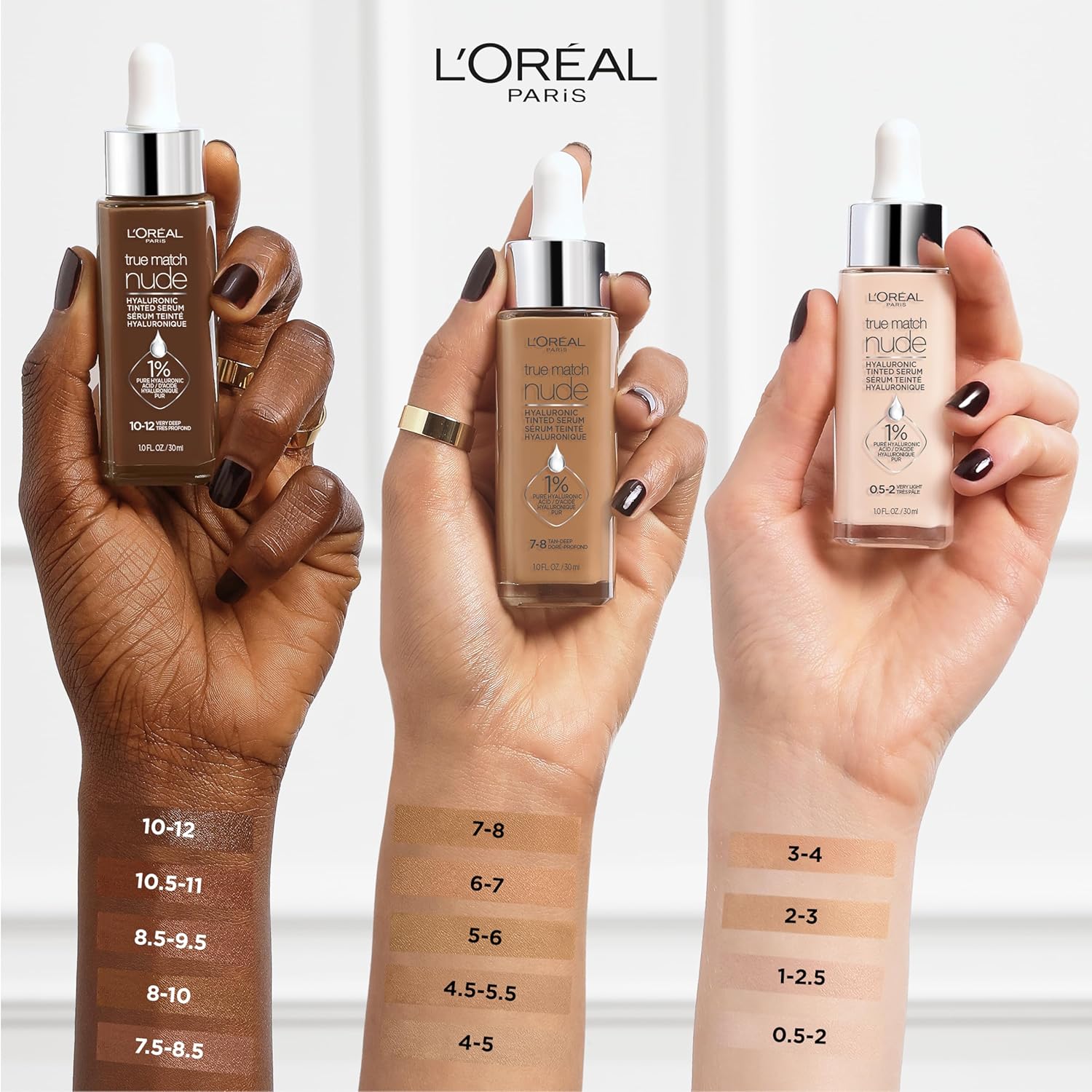 L'ORÉAL PARIS True Match Hyaluronic Tinted Serum Foundation Skincare Hybrid, 10-12 Very Deep, 1 fl oz