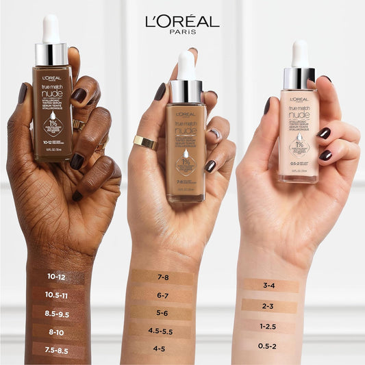 L'ORÉAL PARIS True Match Hyaluronic Tinted Serum Foundation Skincare Hybrid, 10-12 Very Deep, 1 fl oz