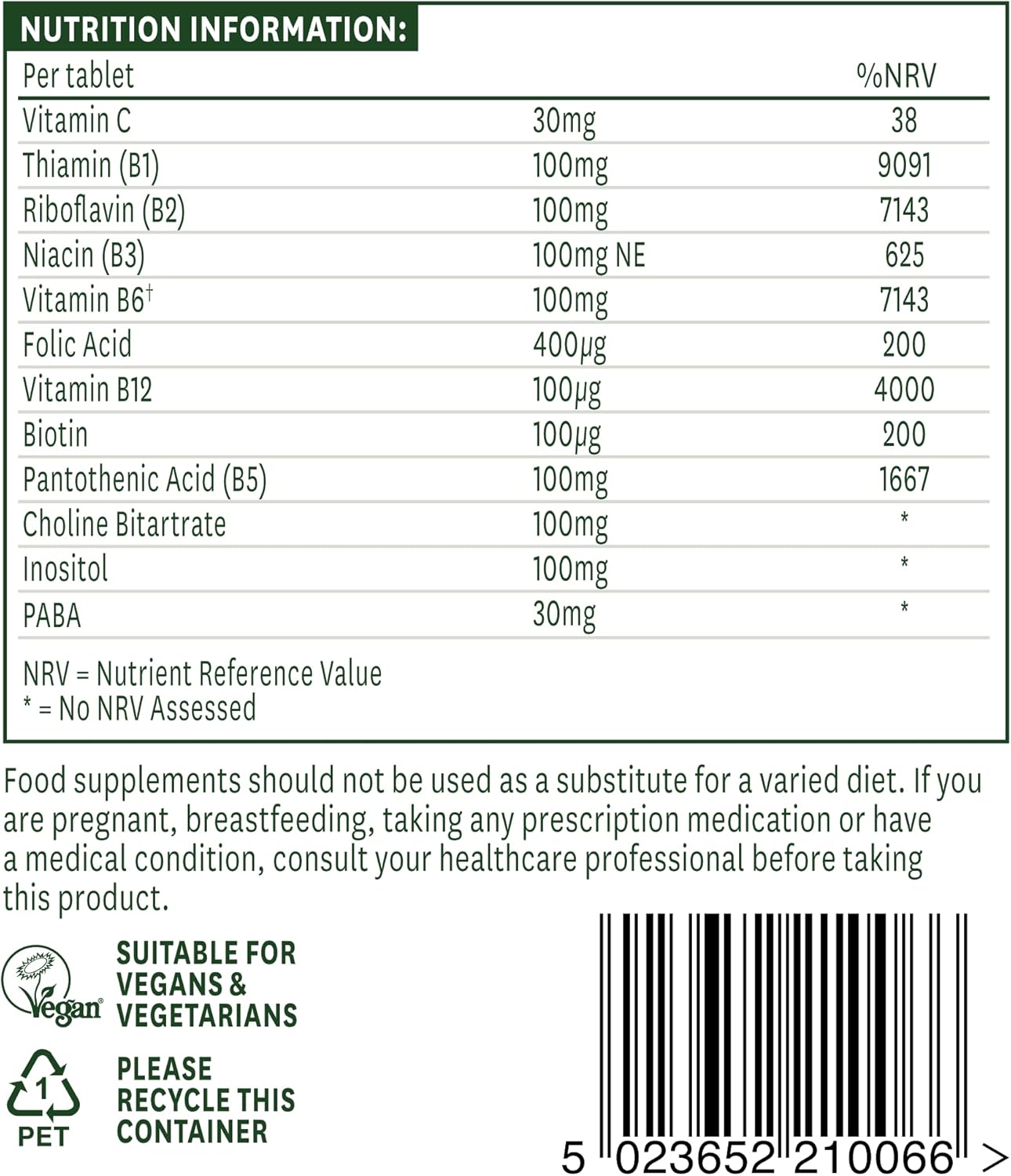 VIT B COMPLEX +C HP TABS 100CT NAT TRU