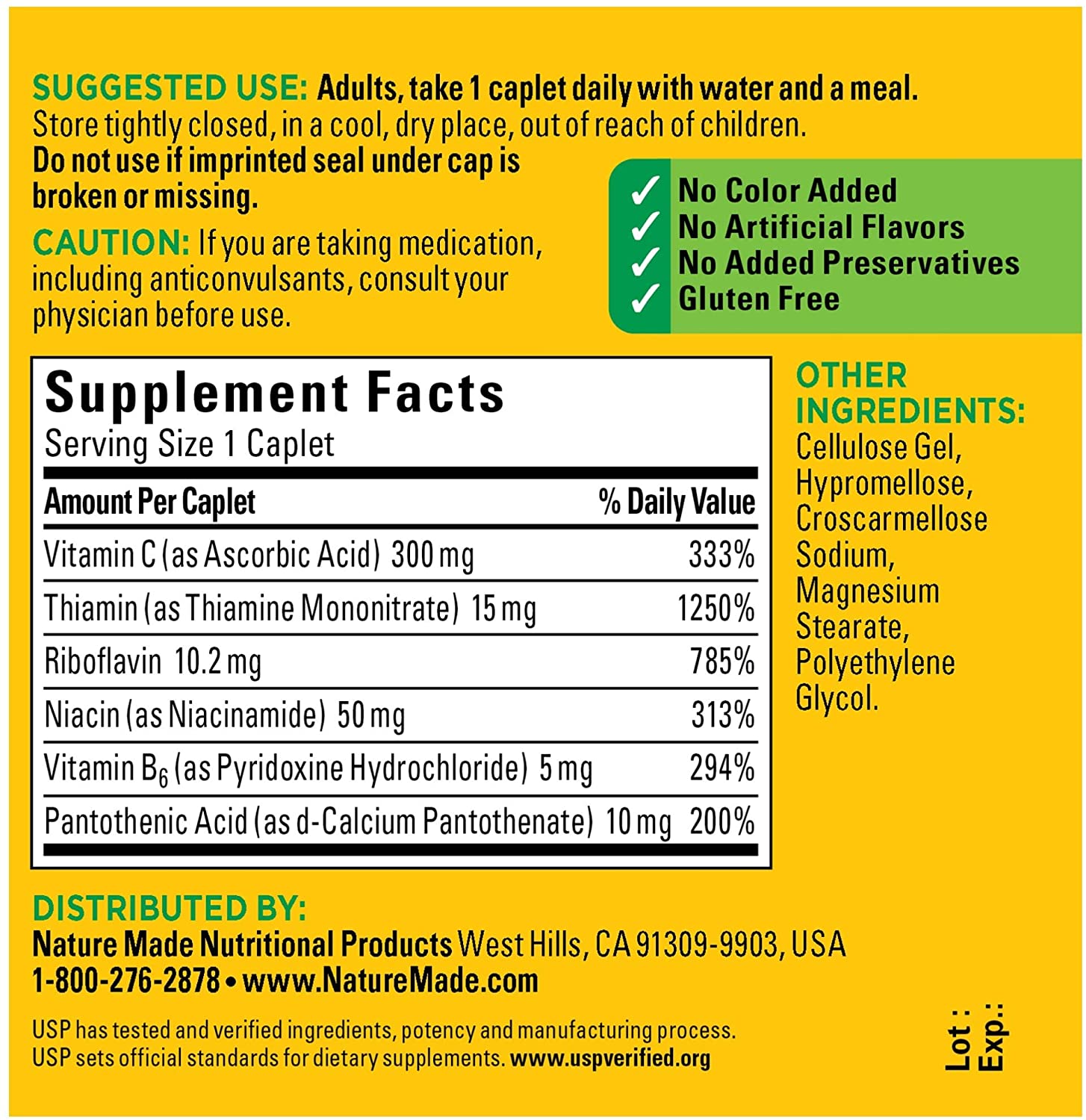 B COMPLEX W/VIT C CAPLET 100CT NAT MADE