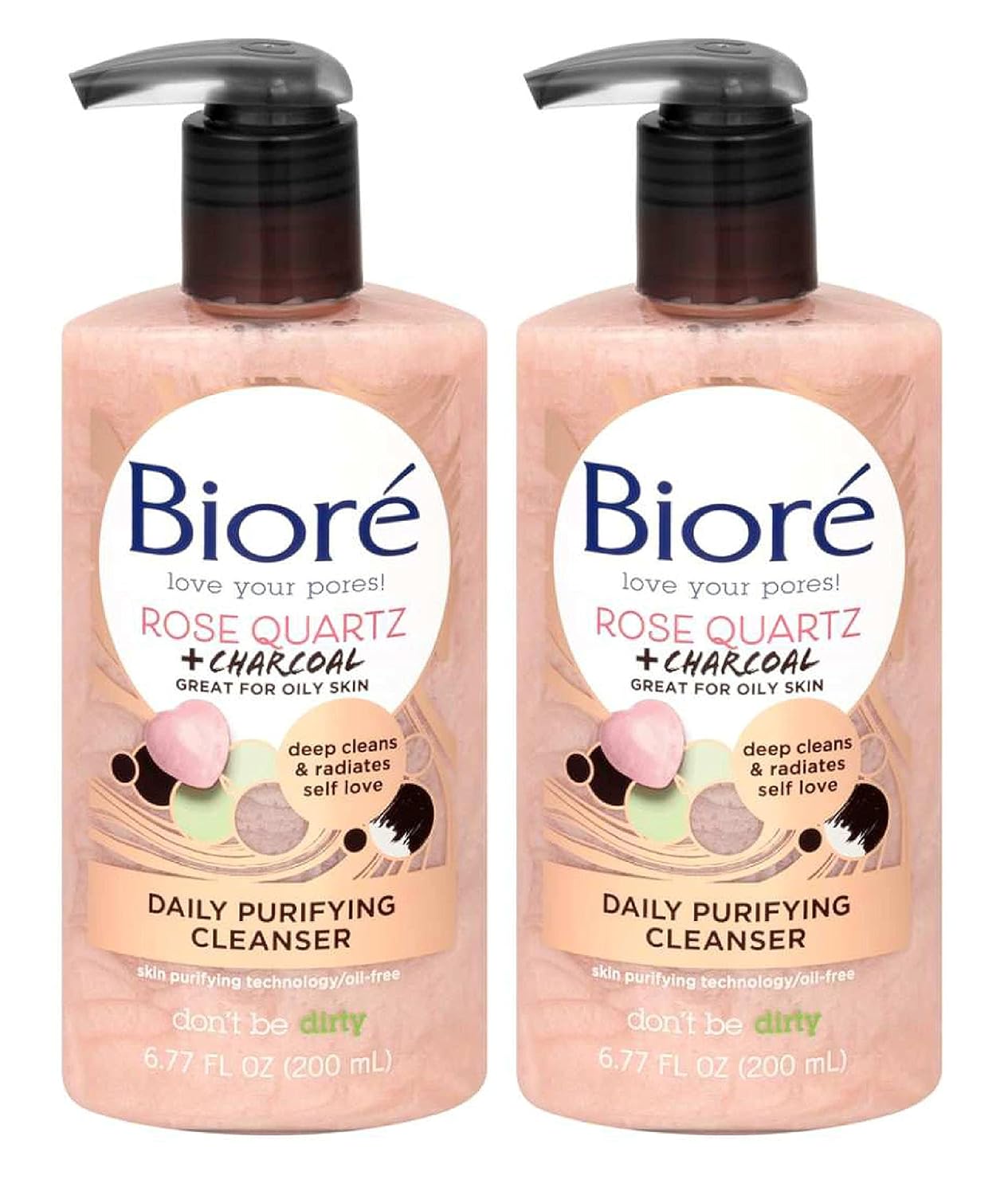 Biore Rose Quartz + Charcoal Cleanser Purify 6.77oz Pump