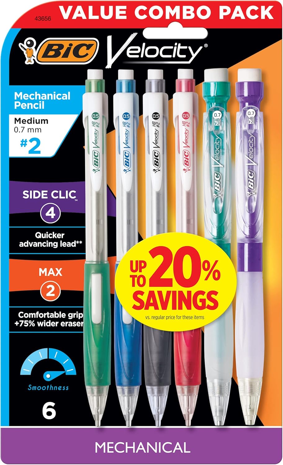 BIC PNCL VELOCITY 6X2 .7MM BLK