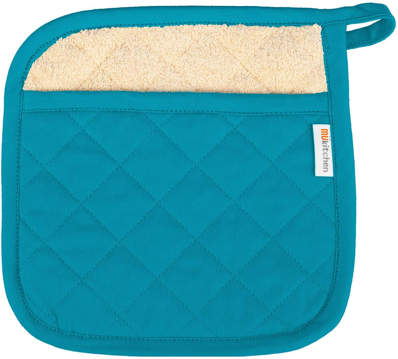 MUkitchen 100% Cotton Terry-Lined 9"x9" Potholder - Aquamarine