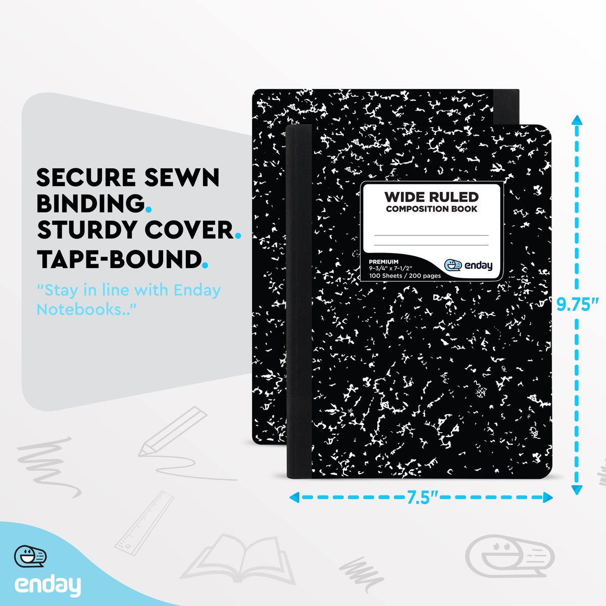 iScholar Black and White Marble Composition Book - College Ruled, 100 Sheets
