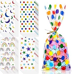 Unique Rainbow Ribbon Birthday 5" x 11" Cellophane Bag, 20 count