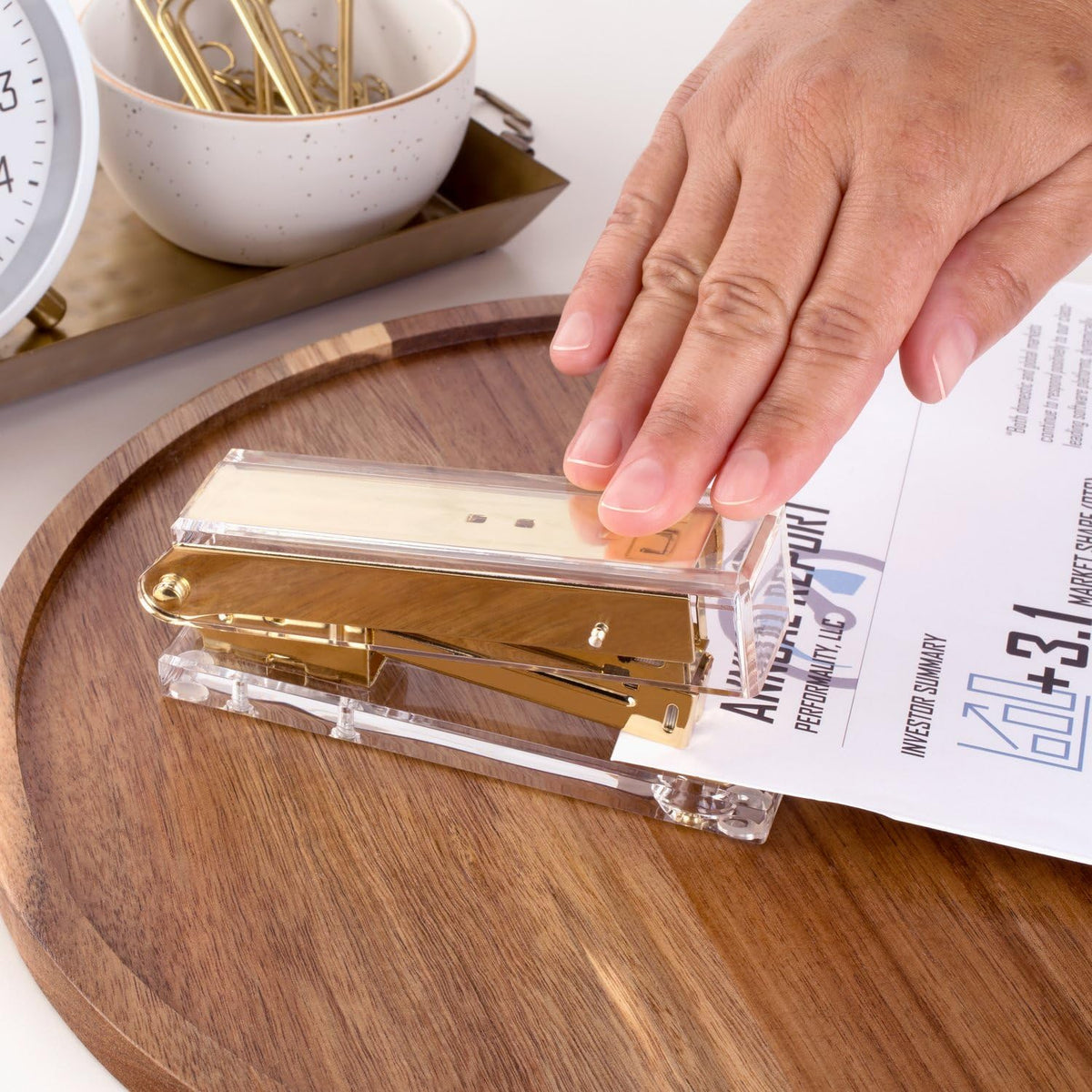 Swingline Compact Clear Acrylic + Gold Stapler