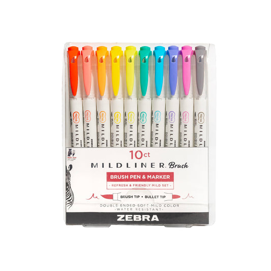 Zebra Mildliner Refresh Ink Double Ended Brush Pen and Marker, 5 pack
