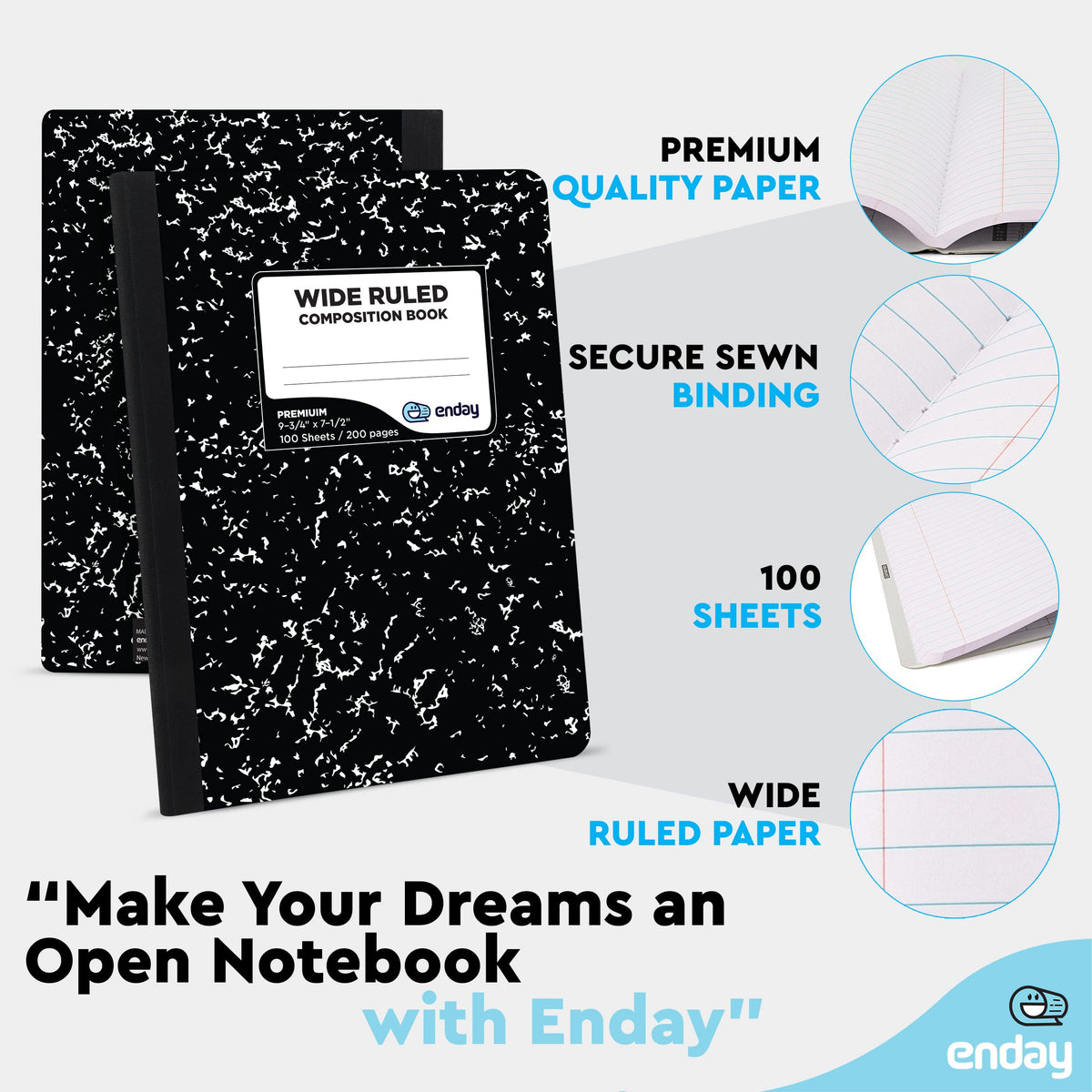 iScholar Black and White Marble Composition Book - Wide Ruled, 150 Sheets