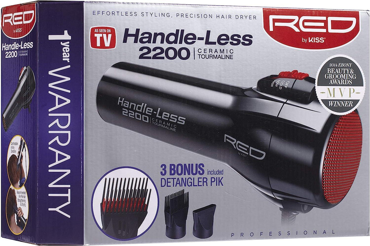 Kiss Red Dryer 2200 Tourmaline 3 Attachments (Ceramic)