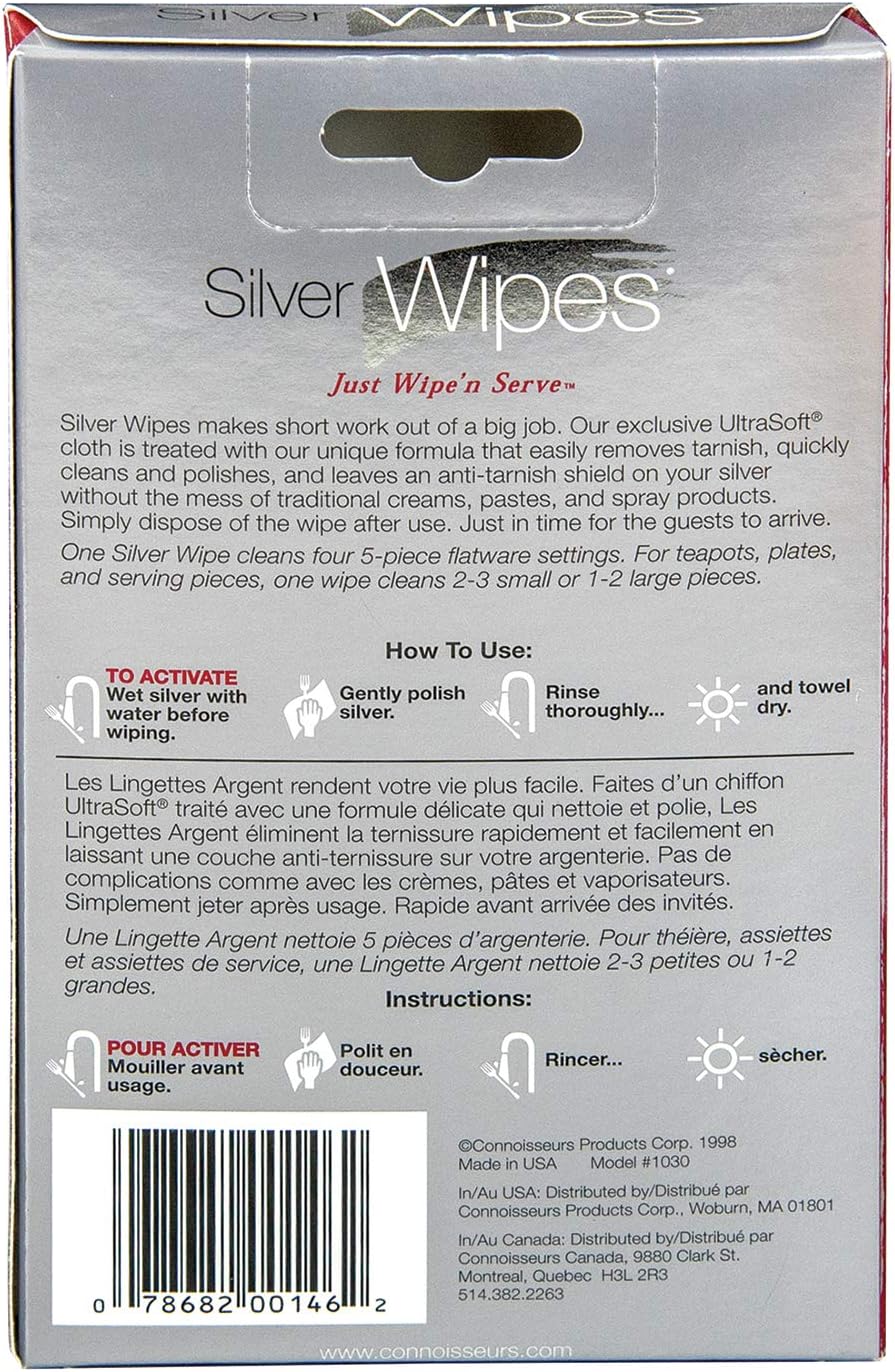 CONNOISSEURS Dry and Disposable Silver Wipes, 10 count