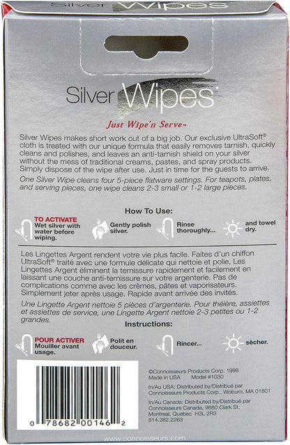 CONNOISSEURS Dry and Disposable Silver Wipes, 10 count