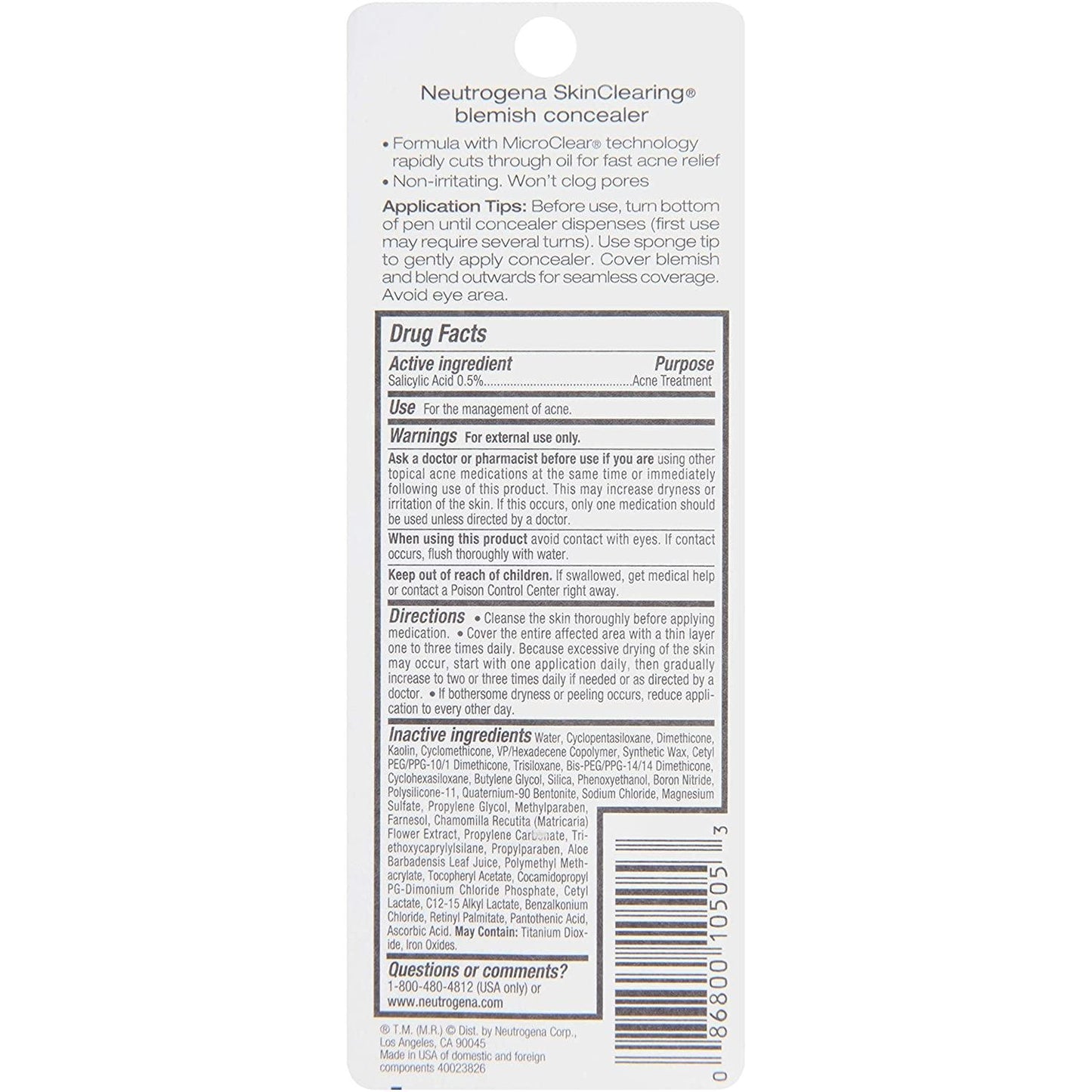 Neutrogena SkinClearing Blemish Concealer Makeup, Fair 05, .05 oz