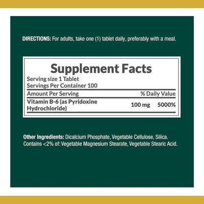 VIT B6 100MG TABLET 100CT NAT BOUNTY