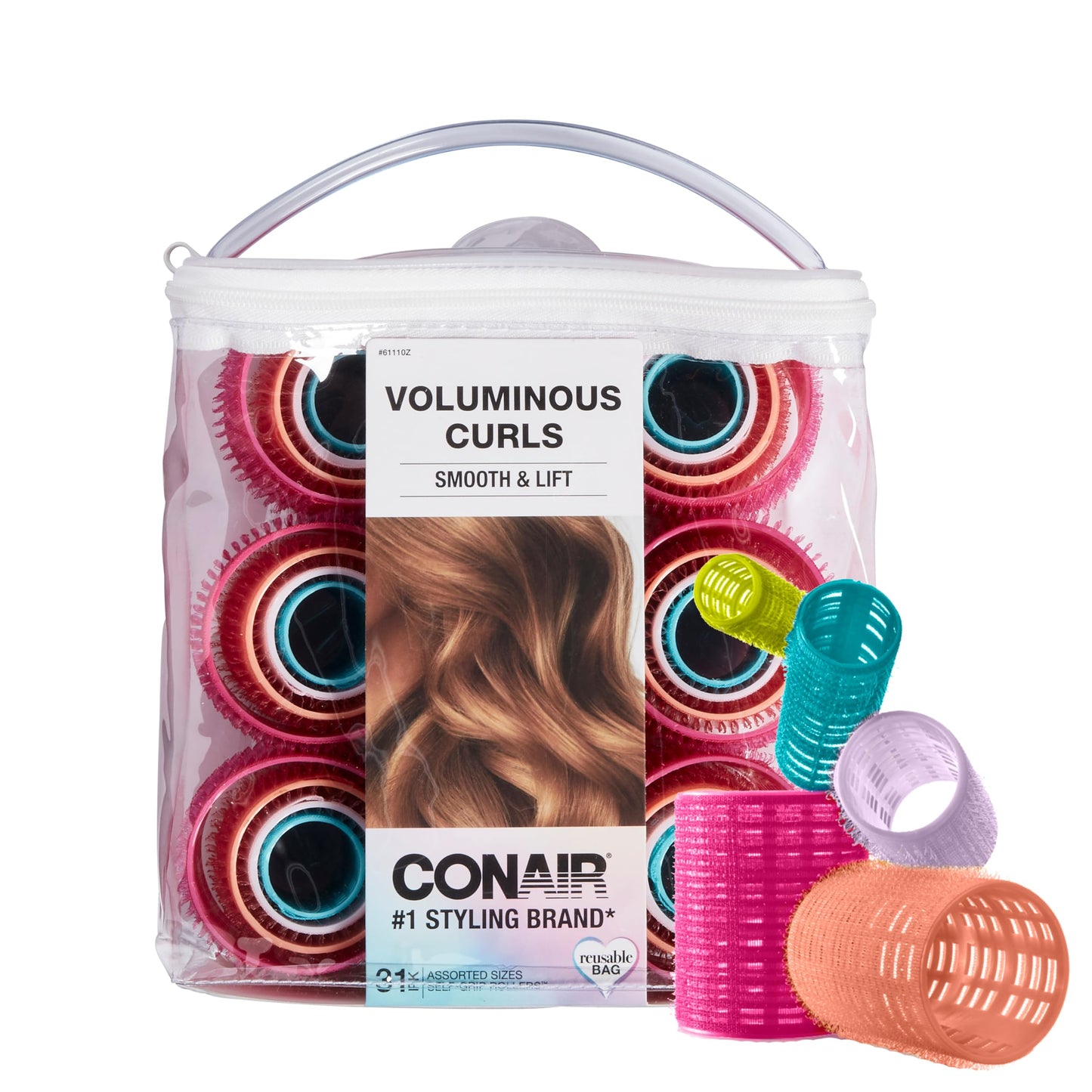 CONAIR Retro Glam Curls Lift & Volume Large Heatless Hair Roller Set, 9 count