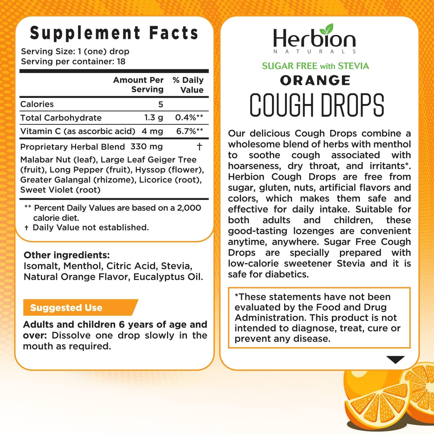 HERBION NATURALS COUGH DROPS,ORANGE