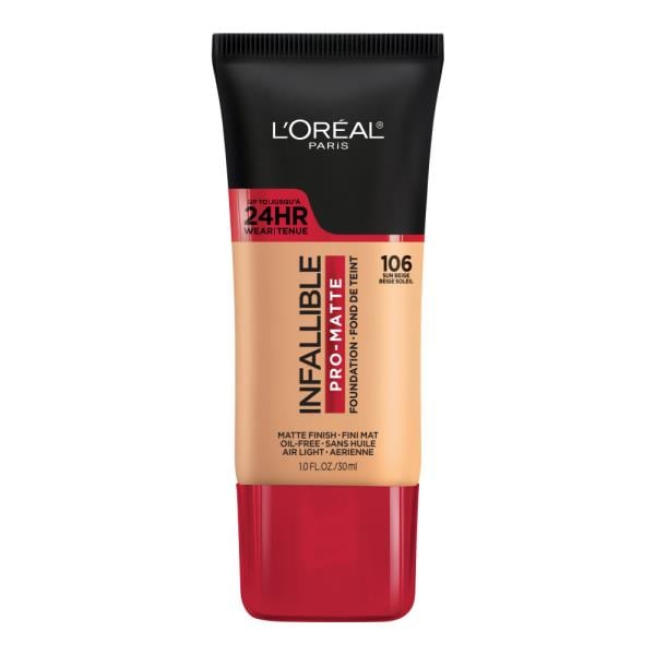 L'ORÉAL PARIS Infallible Pro-Matte Blendable Foundation, Oil Free, 106 Sun Beige, 1 fl. oz.