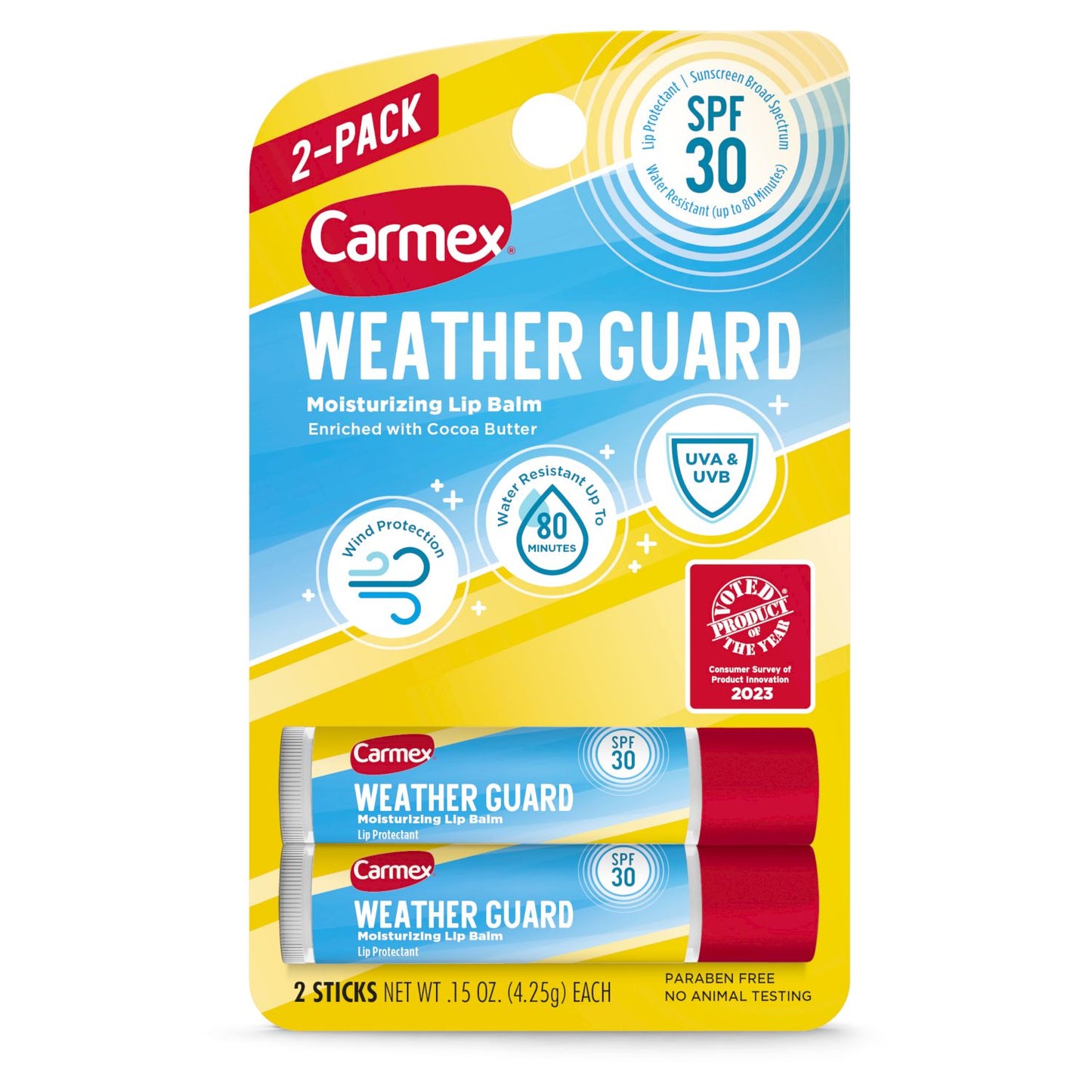 Carmex Lip Balm Stick Weather Guard Spf#30 2 Pk 0.15oz (6in)