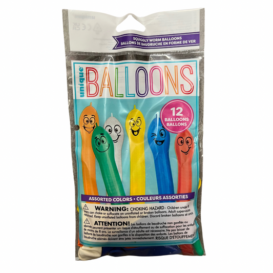 12 SQUIGGLY WORM BALLOONS