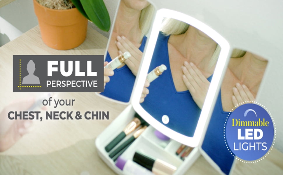 EMSON My Foldaway Mirror LED Lighted, Double-Sided Vanity Mirror