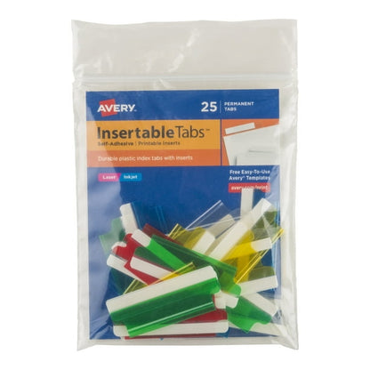 Avery Insertable Self-Adhesive Index Tabs with Printable Inserts - Assorted, 25 count