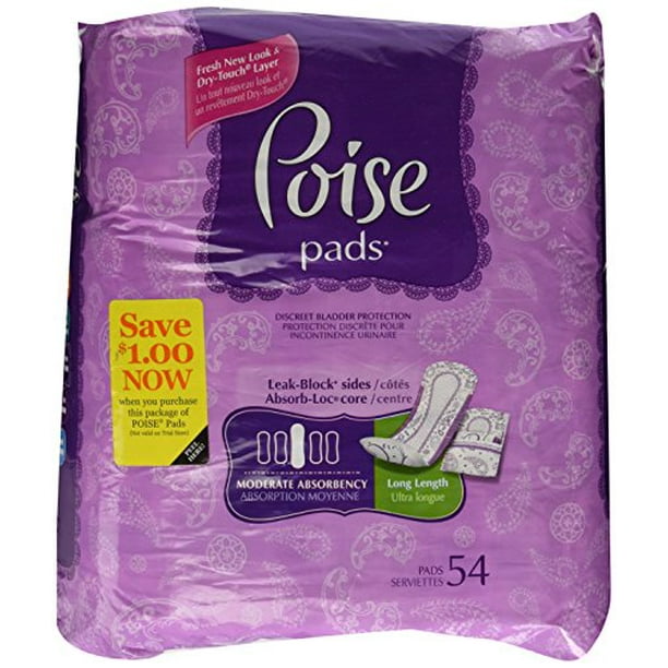 POISE MODERATE LONG PADS 2X54CT