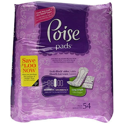 POISE MODERATE LONG PADS 2X54CT