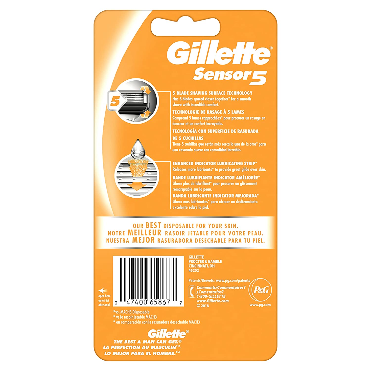 Gillette Mens Sensor 3 Cool Razor Disposable 5 Count