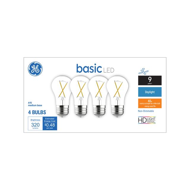 GE Lighting Reveal HD+ LED 40 Watt Replacement, Reveal, A15 Ceiling Fan Bulbs, 2 Pack