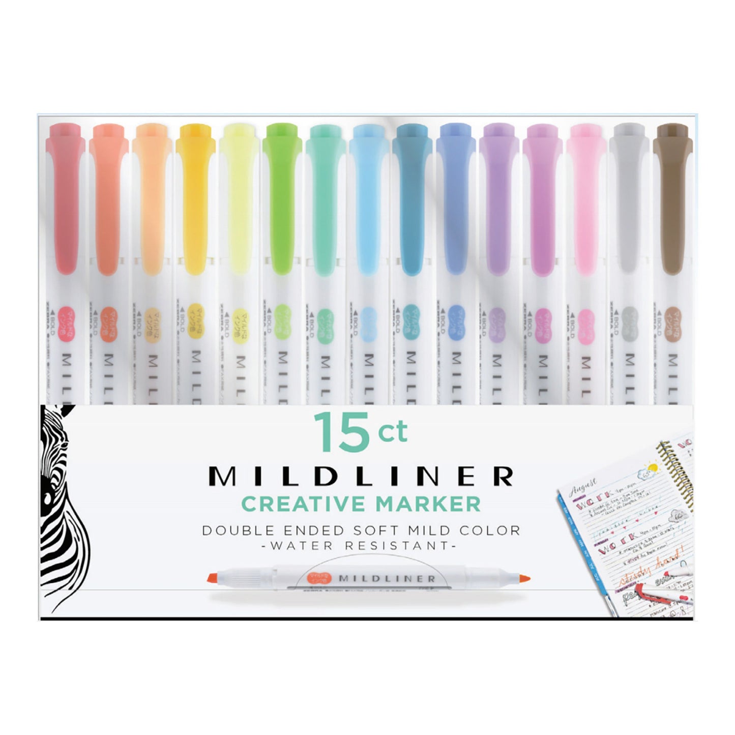 Zebra Mildliner Double Ended Highlighter - Assorted Colors, 15 pack