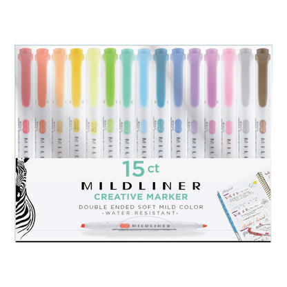 Zebra Mildliner Double Ended Highlighter - Assorted Colors, 15 pack