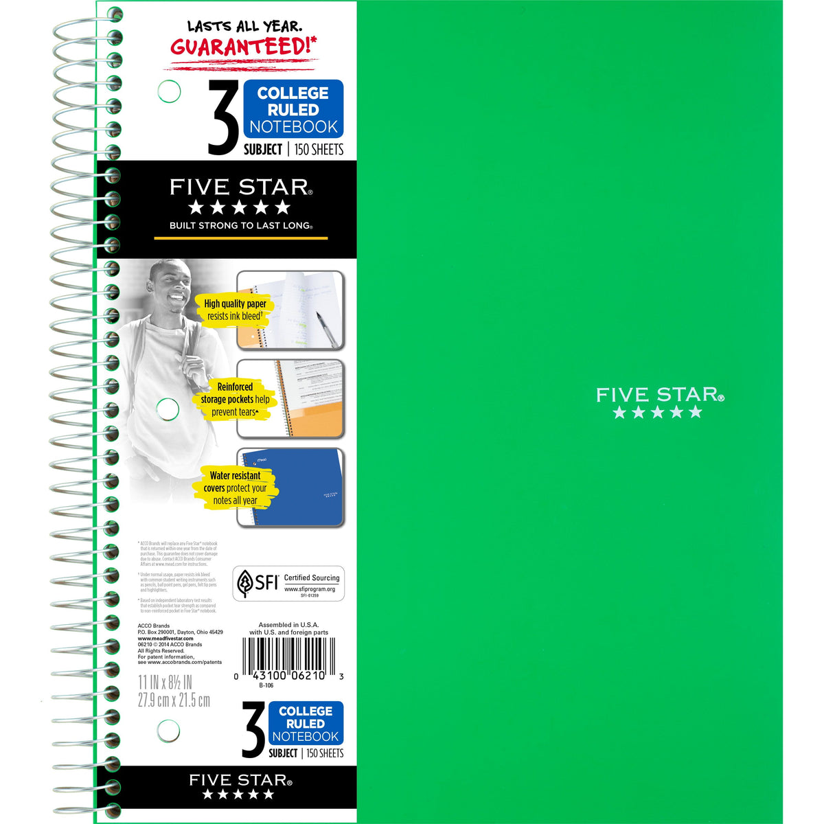 iScholar 1 Subject College Ruled Wirebound Notebook - Assorted Colors, 10.5" x 8"