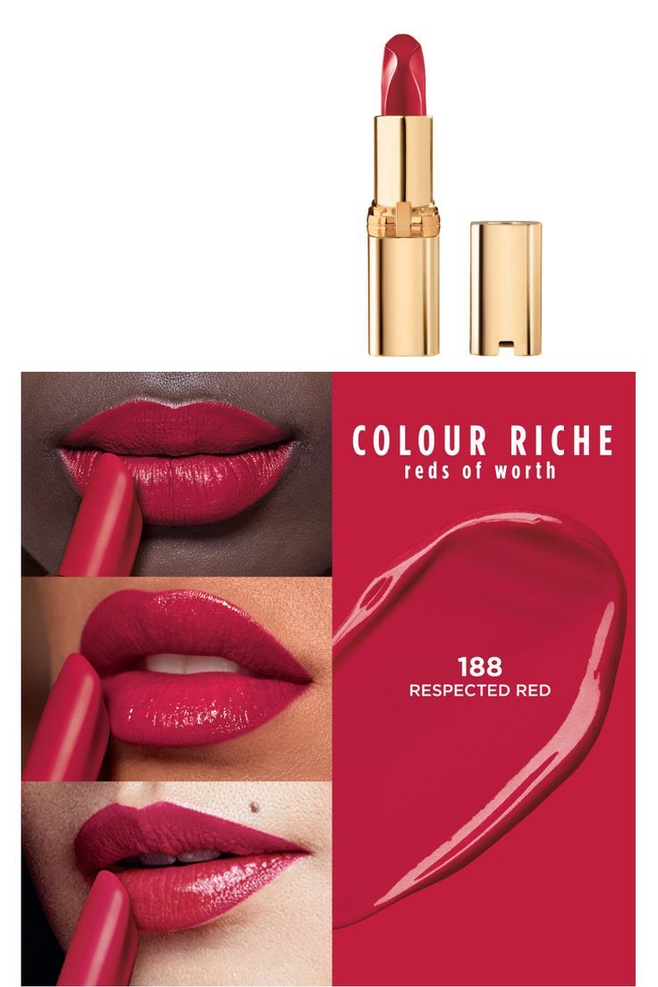 L'ORÉAL PARIS Colour Riche Reds of Worth Lipstick, Long Lasting Smudge Proof Lipstick, 188 Respected Red, 0.13 oz