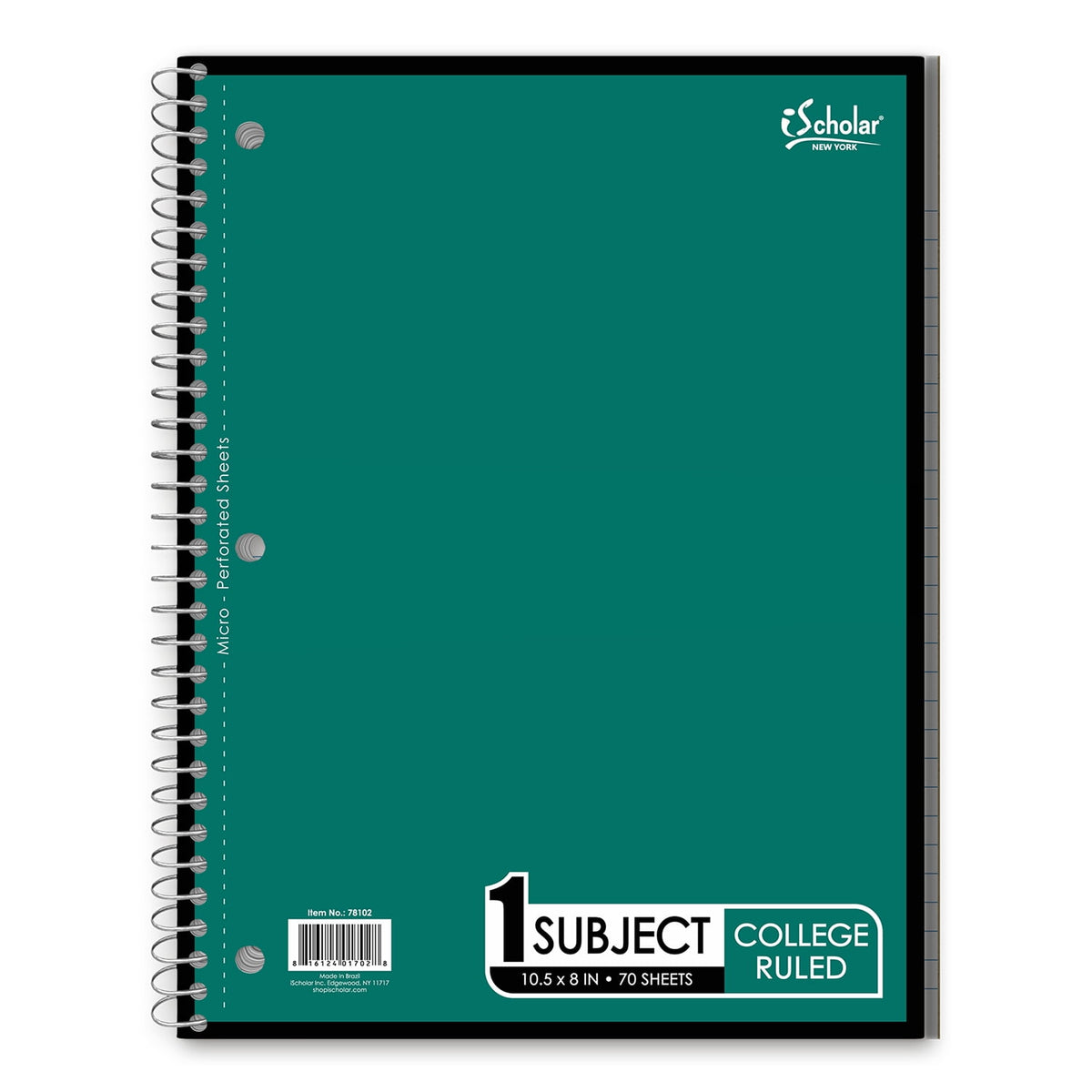 iScholar 1 Subject Coil-less Wide Ruled Notebook - Assorted Colors, 10.5" x 8"