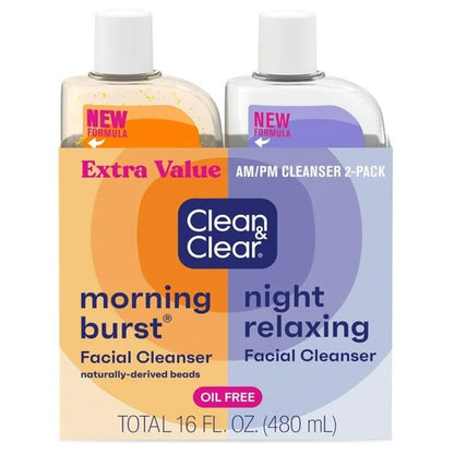 Clean & Clear Facial Cleanser Combo Morning 8oz & Night 8oz