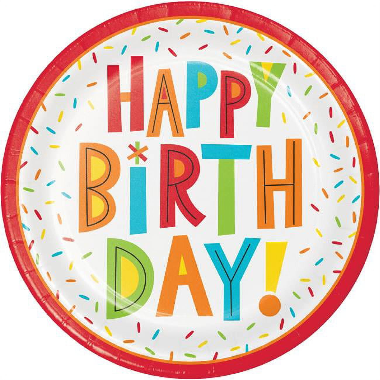 Unique Patterned Round 9" Paper Plates - Triangle Birthday, 8 count