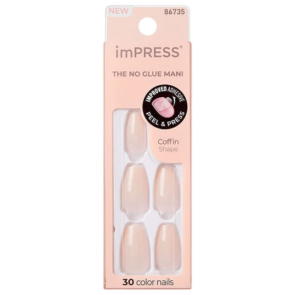 KISS imPRESS Color Press-On Fake Nails, Coffin Shaped - Frosting