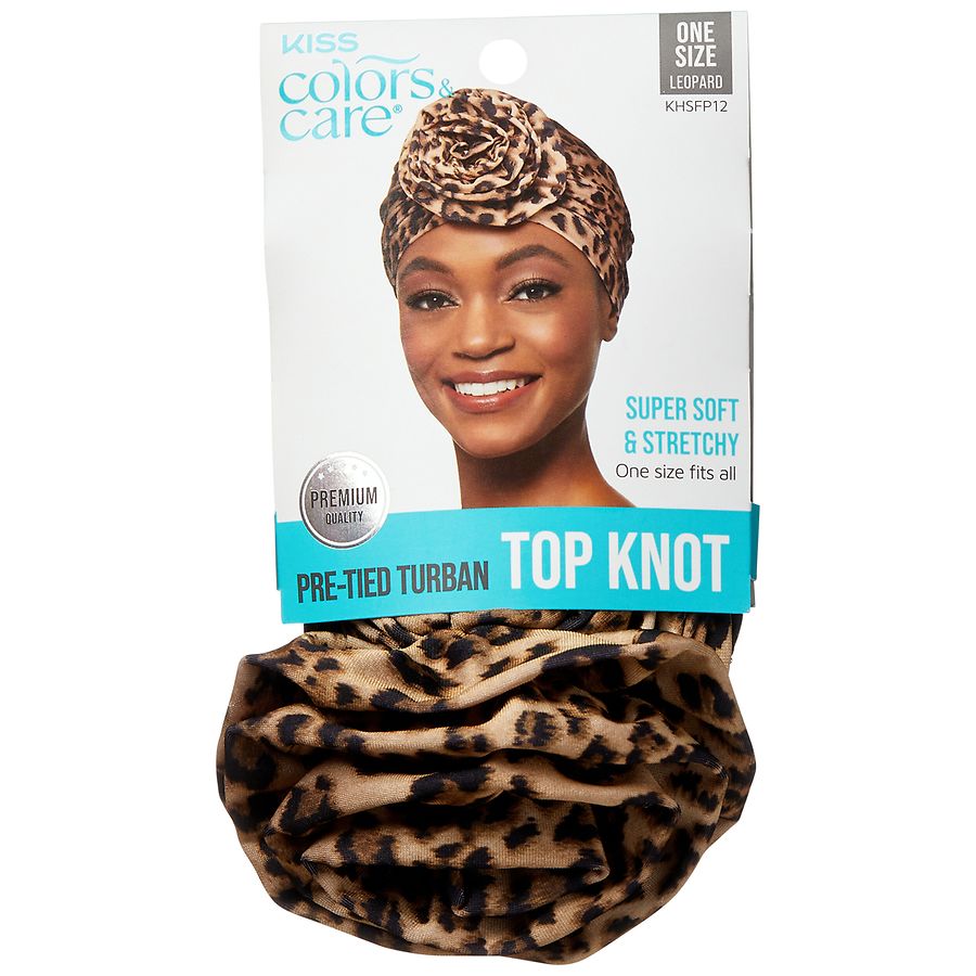 KISS Colors & Care Pre-Tied Top Knot Turban, One Size - Leopard
