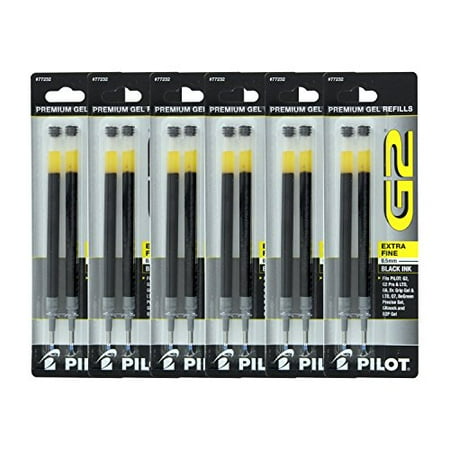 Pilot Gel Ink Refills, for G2, Dr. Grip, G6, Q7, Fine Point (0.7mm), Black, 2 Count