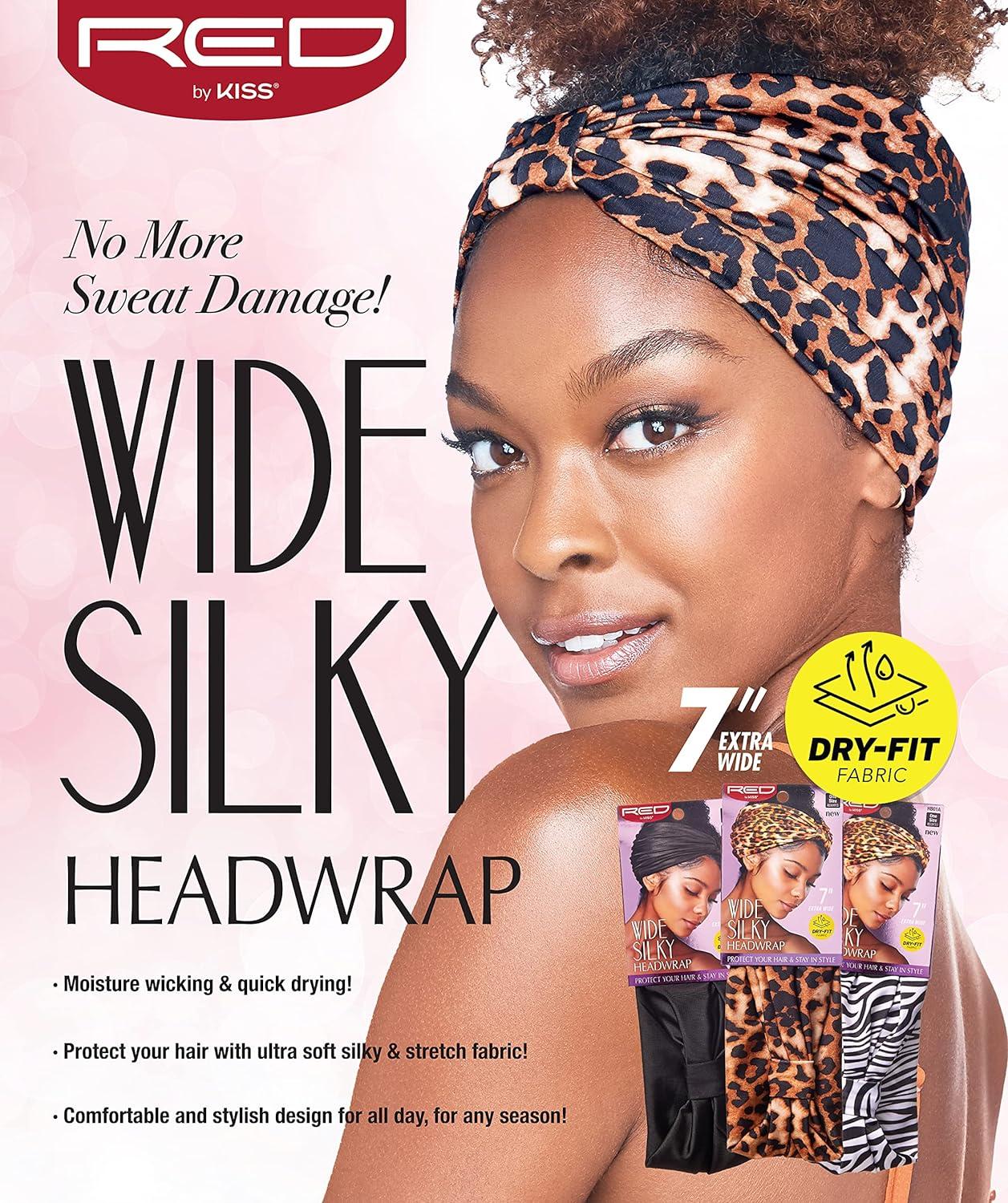 Kiss Red Wide Silky Headwrap 7Inch Extra Wide Black