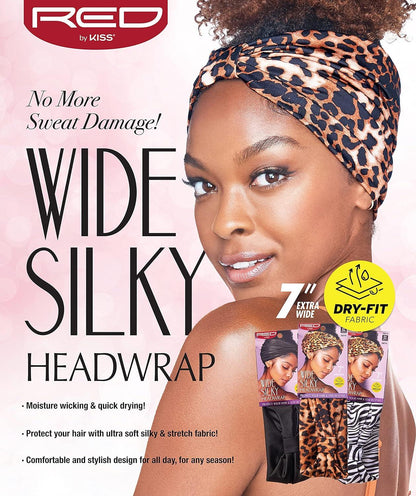 Kiss Red Wide Silky Headwrap 7Inch Extra Wide Black