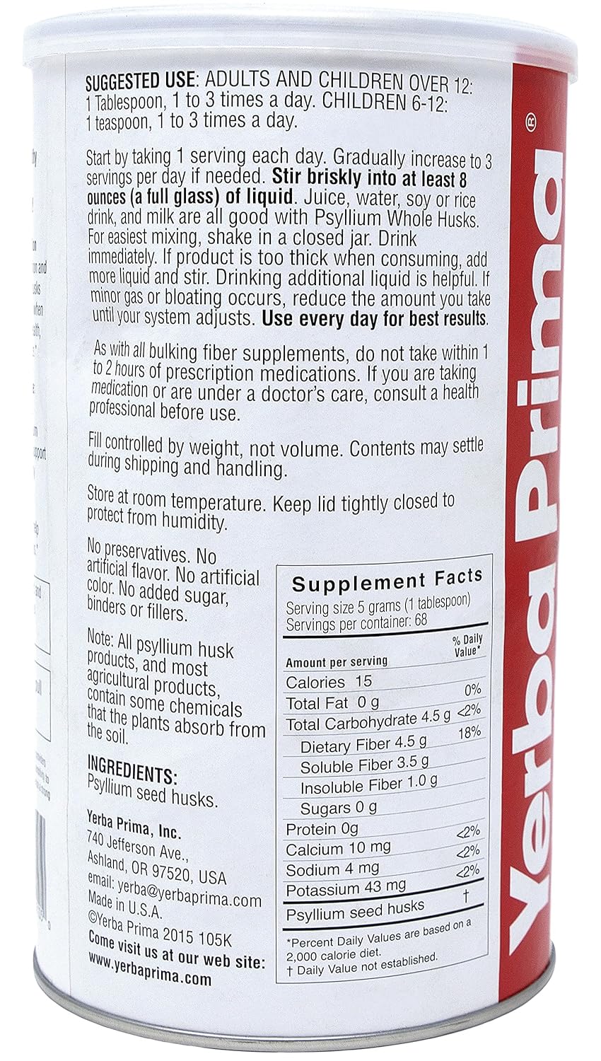 YERBA PRIMA PSYLLIUM,OG2,WHOLE HUSKS
