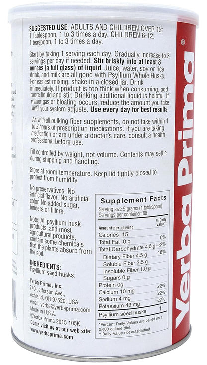 YERBA PRIMA PSYLLIUM,OG2,WHOLE HUSKS