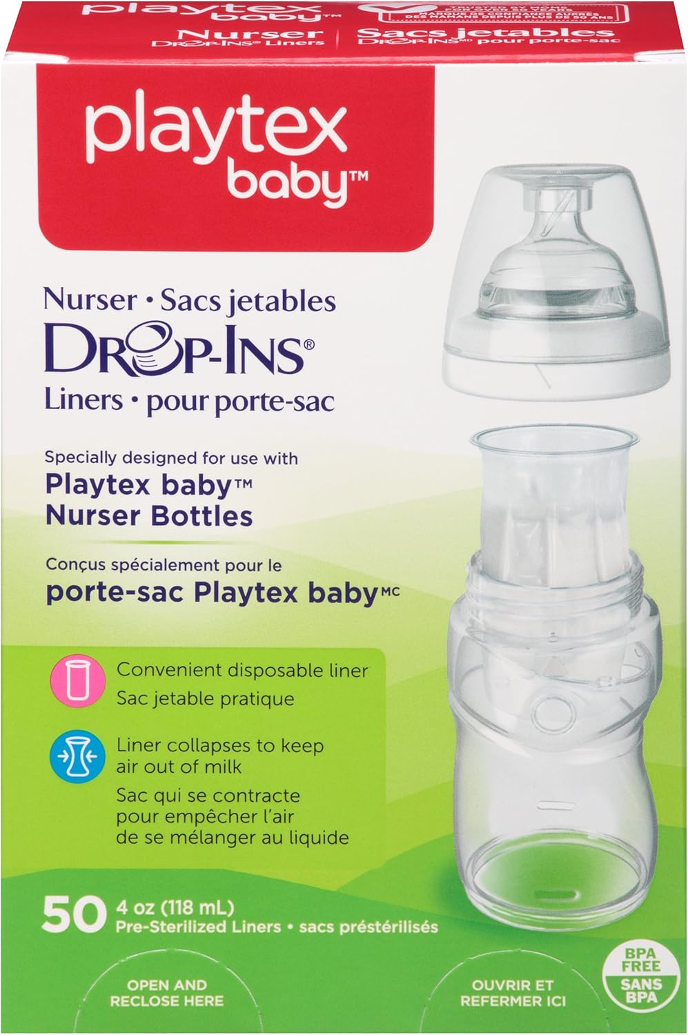 Playtex Baby 8oz Nurser Disposable Drop-Ins Liners 50 Count