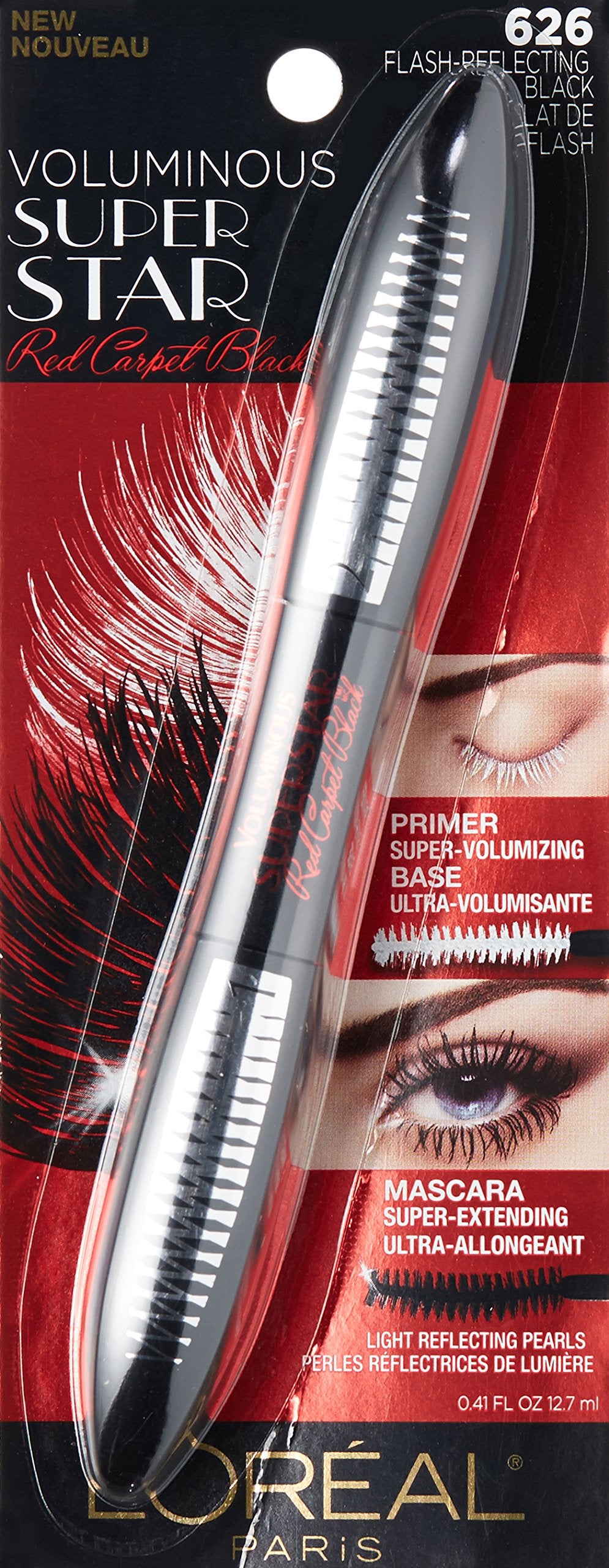 L'ORÉAL PARIS Voluminous Superstar Red Carpet Waterproof Mascara, 625 Waterproof Black, 0.41 fl. oz.