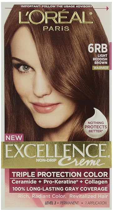 L'ORÉAL PARIS Excellence Triple Protection Permanent Hair Color, 6RB Light Reddish Brown, 6.3 fl. oz.