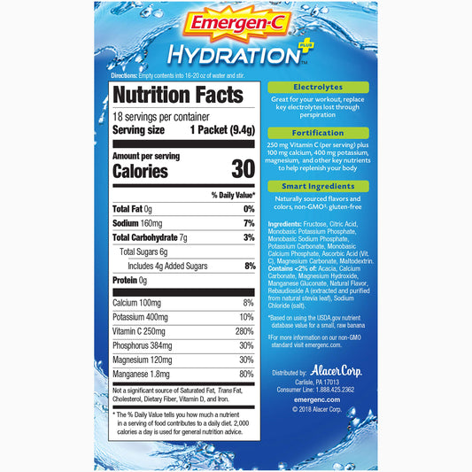 EMERGEN-C HYDRATION+ RASP SPLSH PWD 18CT